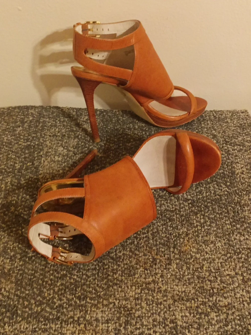 Michael Kors Women's Chestnut Tan Open-Toe High Heel Stilleto Sandals Size 8